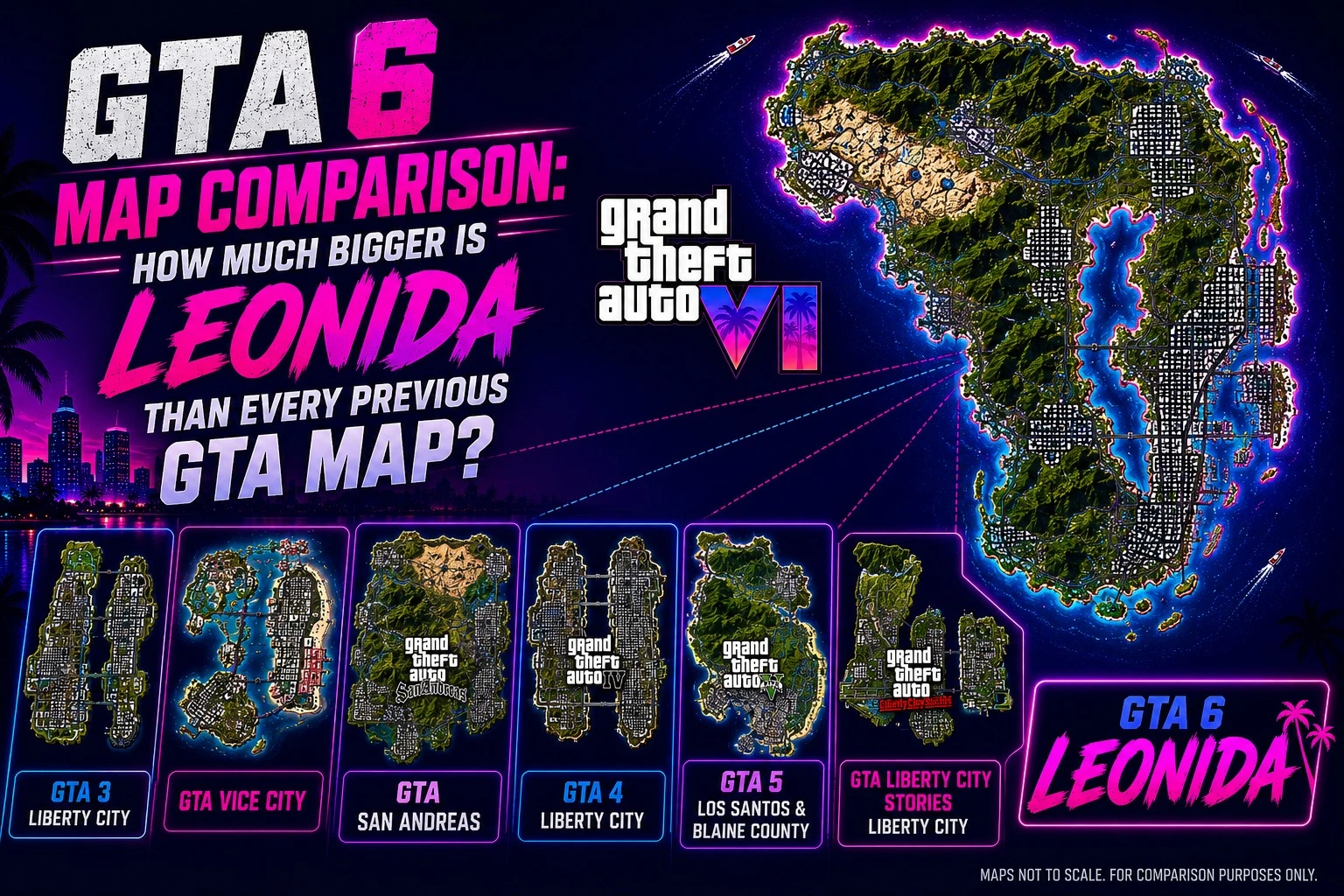GTA 6 Map Comparison - How Much Bigger Is Leonida Than Every Previous GTA Map